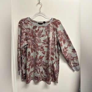 Susan Graver Floral Tunic in Gray and Burgundy